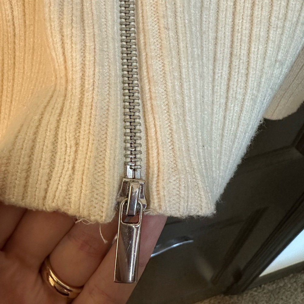 ZARA Cream & Navy Striped Zip-Up Sweater — Double Zipper — Size M - Picture 3 of 8